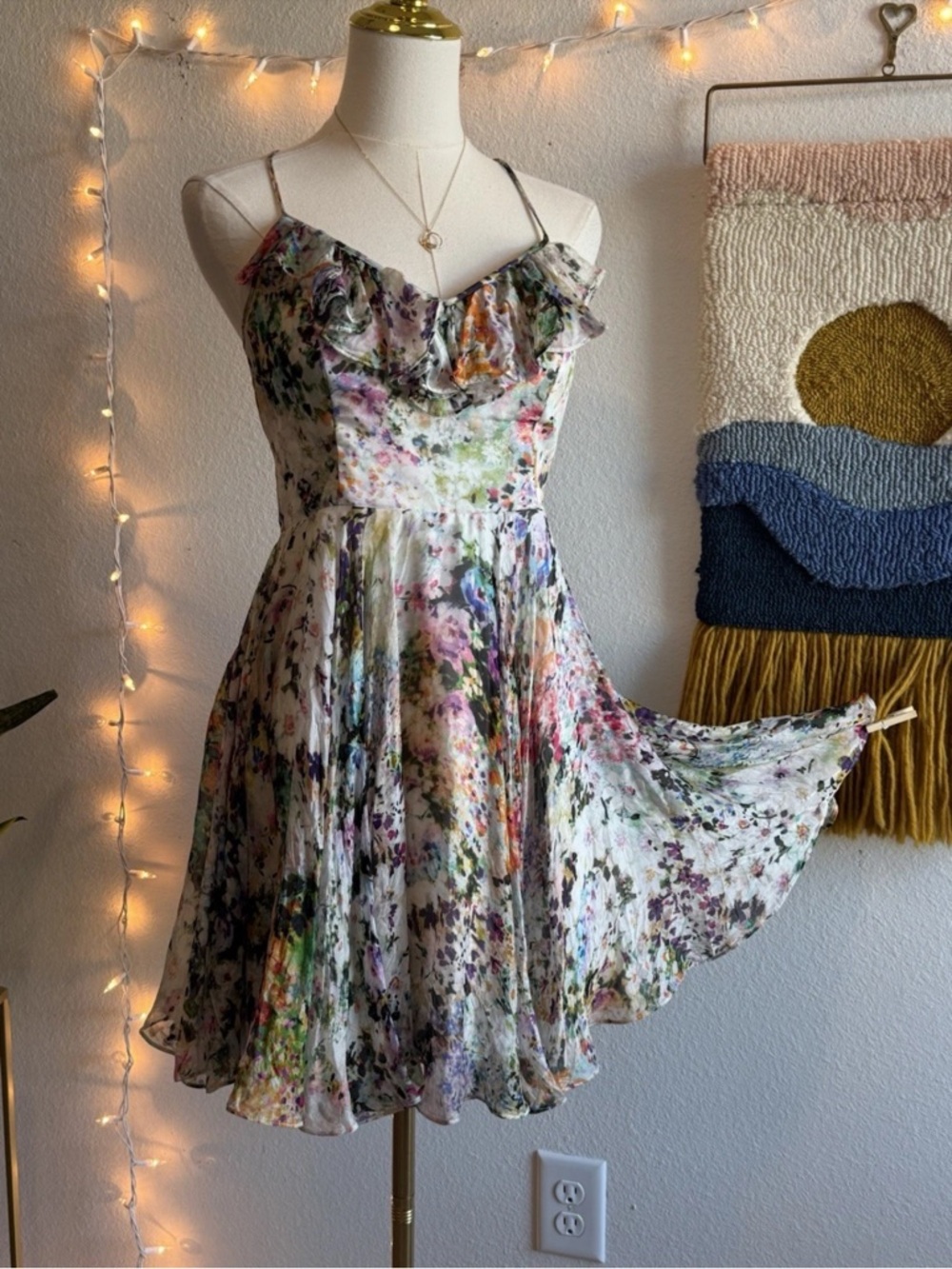 Forever New Dress Women’s Size 10 Vicky Silk Floral Ruffle Fit & Flare Mini